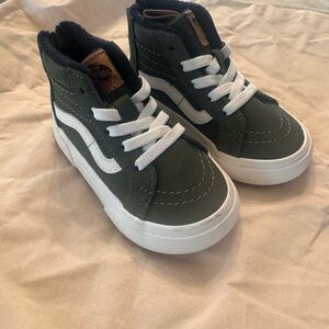 Vans Kids Olive Green High-Top Sneakers with White Stripe